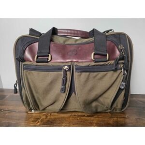Timberland Canvas & Leather Briefcase Green And Brown Leather Olive Laptop Bag